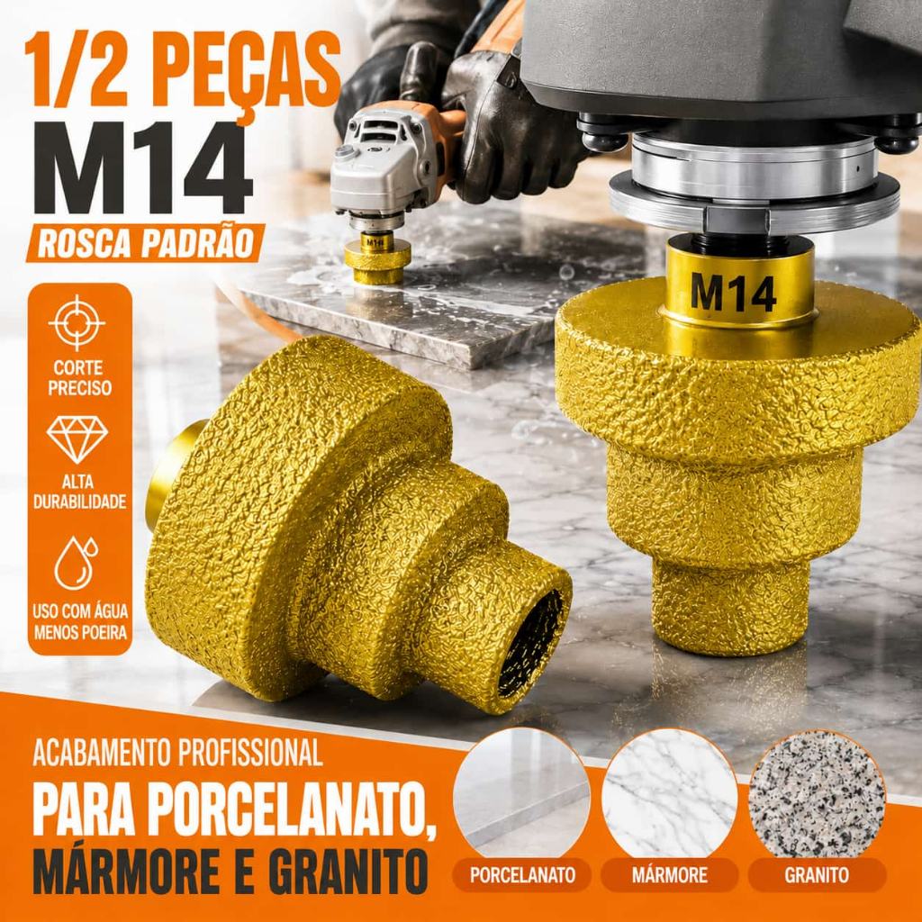 Kit 2 Broca Diamante Chanfro 20-35-50mm Rosca M14 para Moedor Ângulo - Mármore, Porcelana【1/2 Pecas】