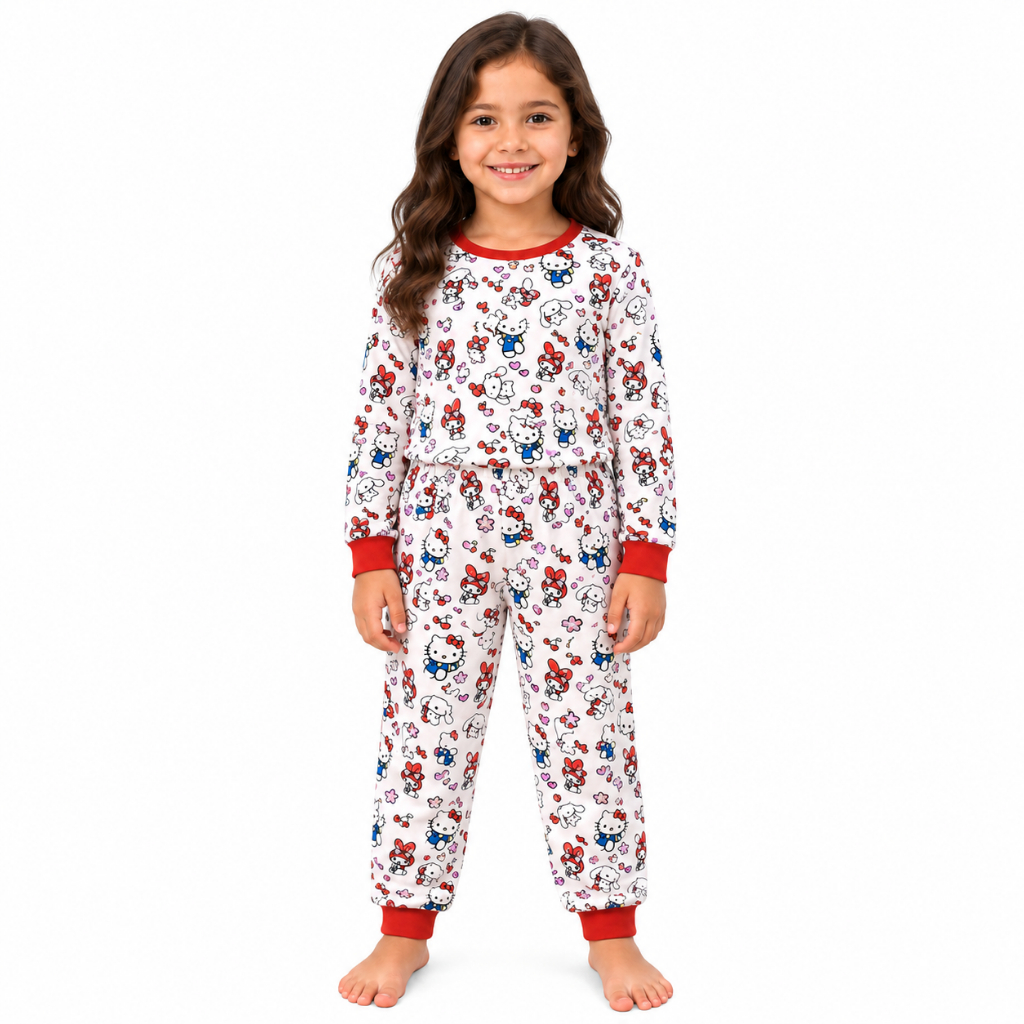Kit 3 Pijamas Infantil Feminino Manga Longa em Suede Estampado Sortidos Confortável Menina 1 a 8 Anos