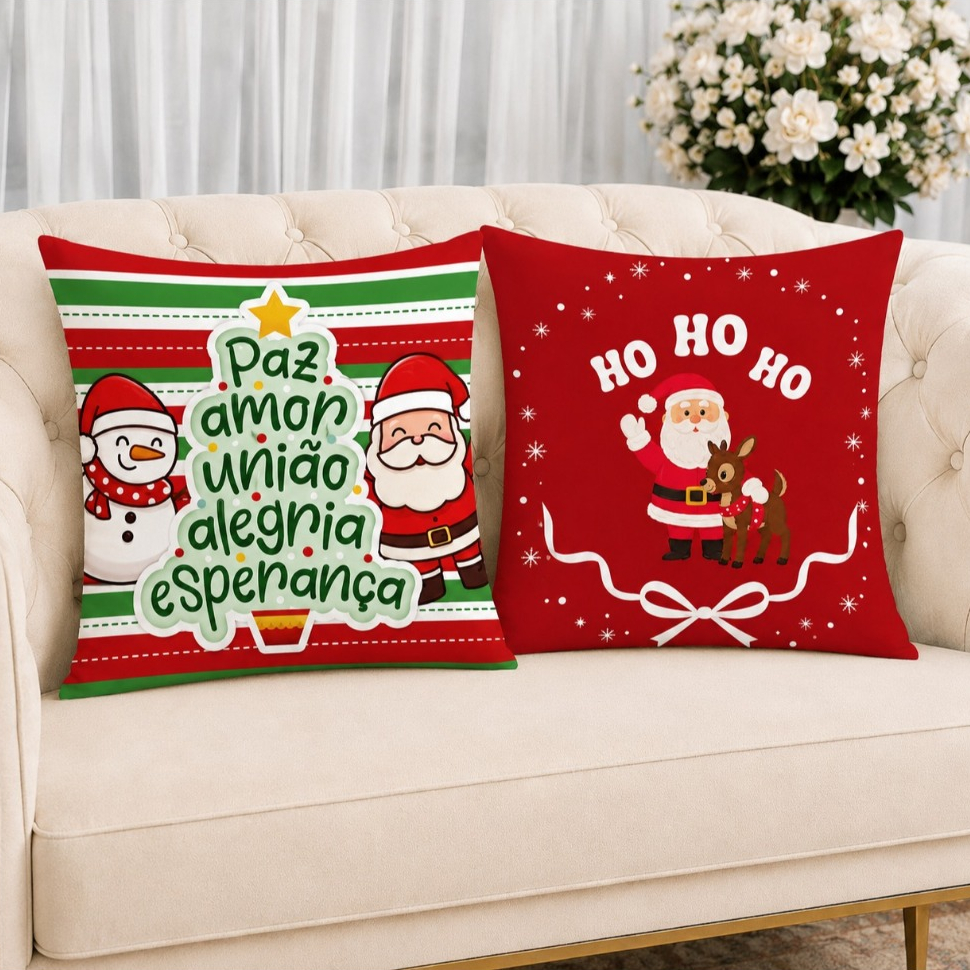 KIT 2 Capas Para Almofadas Decorativas de Luxo, Estilo Moderno Natal Lar Amor Sublimadas 45x45