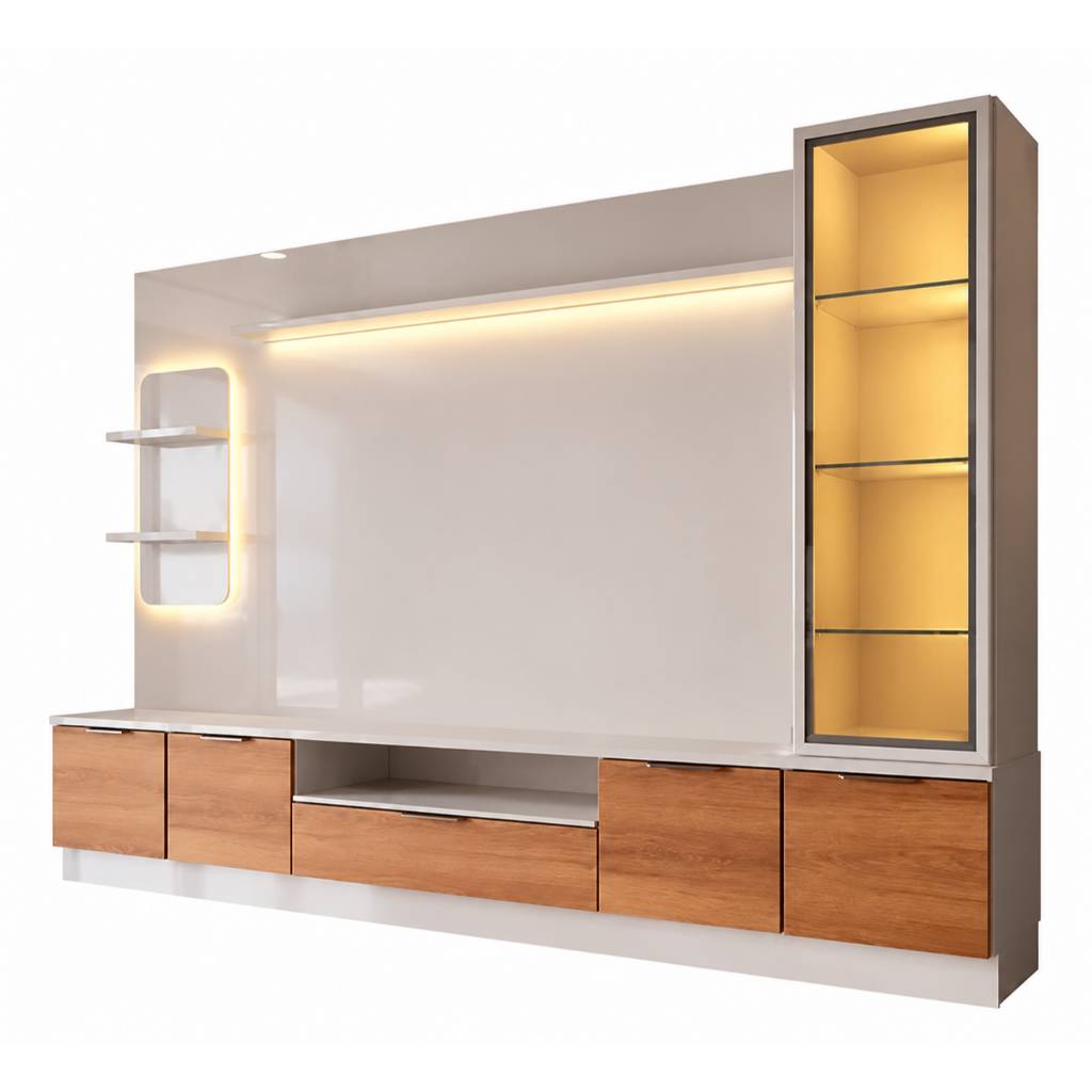 Estante Home Para TV Até 75” Noble 270cm Com Cristaleira, Torre LED e Portas Reflecta Sala Modulada
