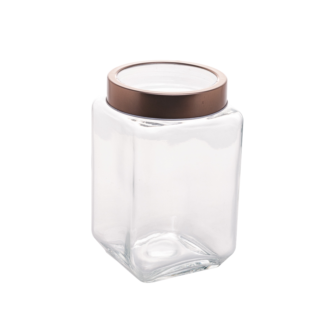 Pote de Vidro 1,7L Gastro Rosé com Tampa de Metal e Acrílico Lyor para Mantimentos Grãos Cereais Massas Organização Cozi