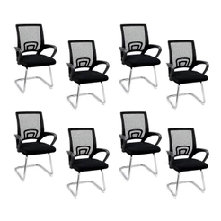 Kit 8 Cadeiras Escritório Begonia Tela Mesh Fixa Apoio Lombar Estrutura Metálica Suporta 120kg Home Office Corporativo