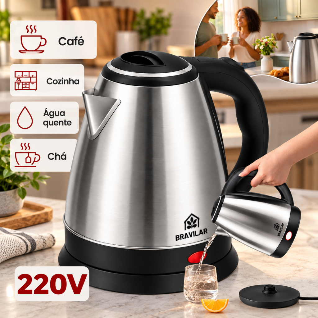 Chaleira Elétrica Jarra Inox Água Quente Rápido 2 litros  220v 1500w Envio Rapido