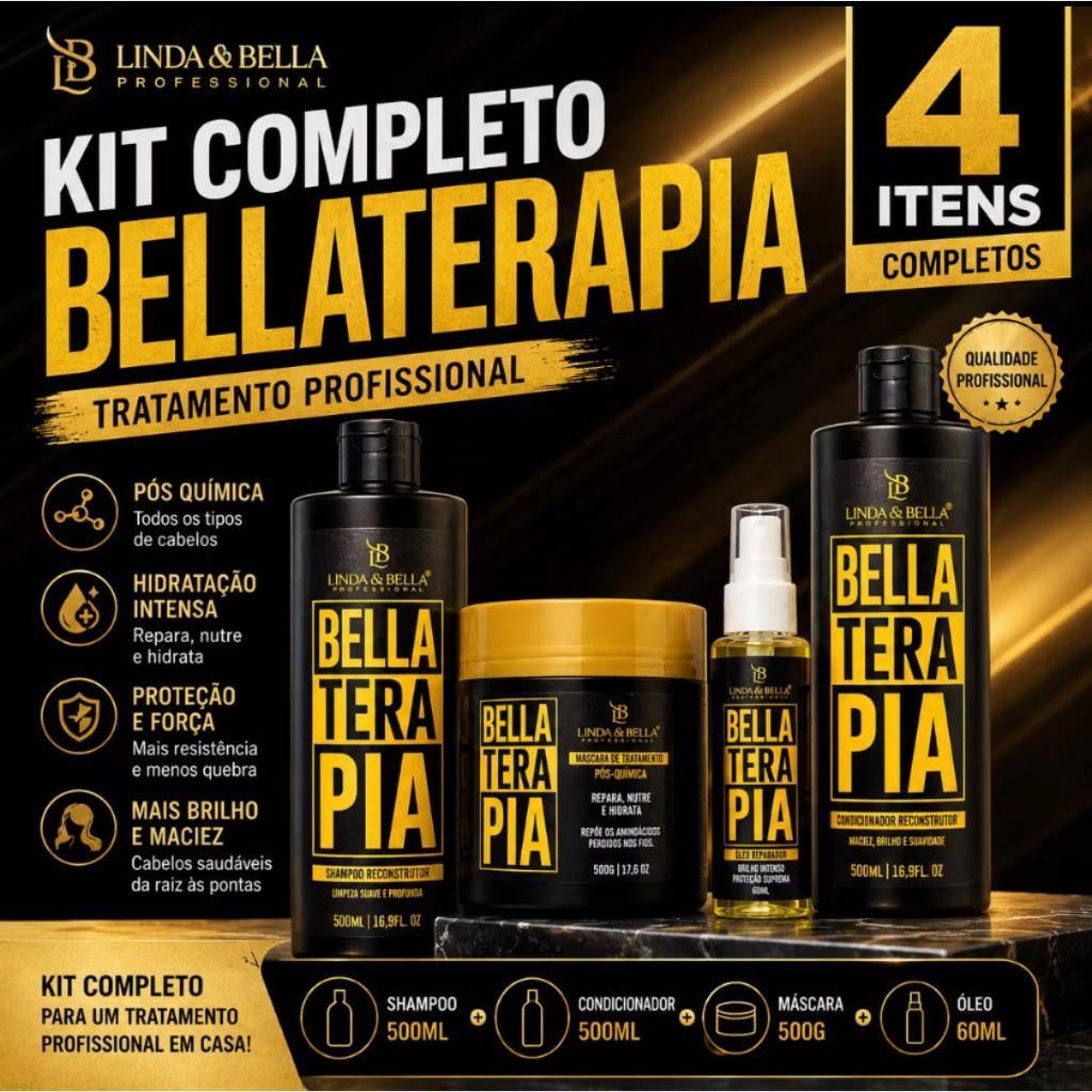 Bellaterapia - Mascara de Tratamento 500g + Shampoo e Condicionador 500ML + Óleo 50ML