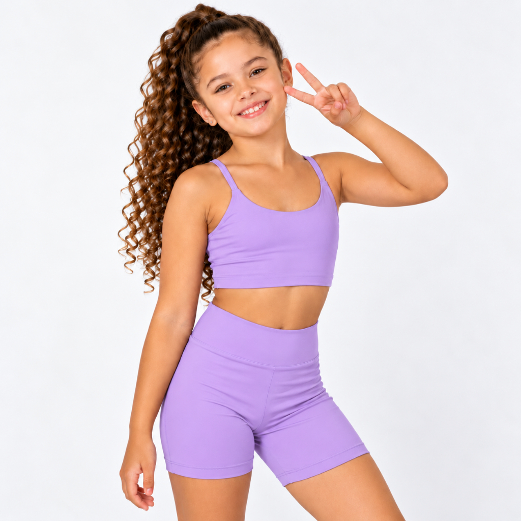 Conjunto Fitness Infantil Feminino Top E Short De Poliamida