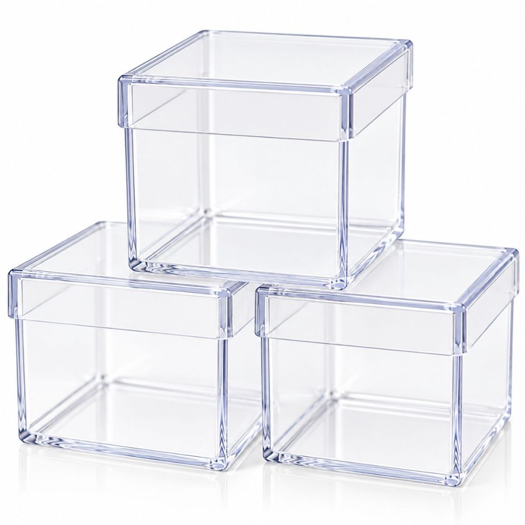 Kit 50 Caixinhas Acrilica 5x5cm Transparente para Festa Lembrancinha e Aniversario