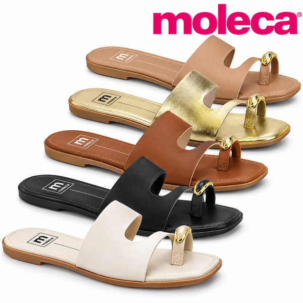 Sandália Chinelo Rasteirinha Feminina Moleca Original Confortável Macia Leve Dedal Metálico Tamanco Baixo