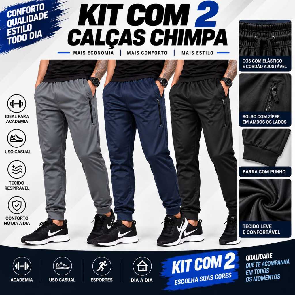 Kit 2 Calças Jogger masculina Esportiva academia treino corrida casual confortavel tecido flanelado