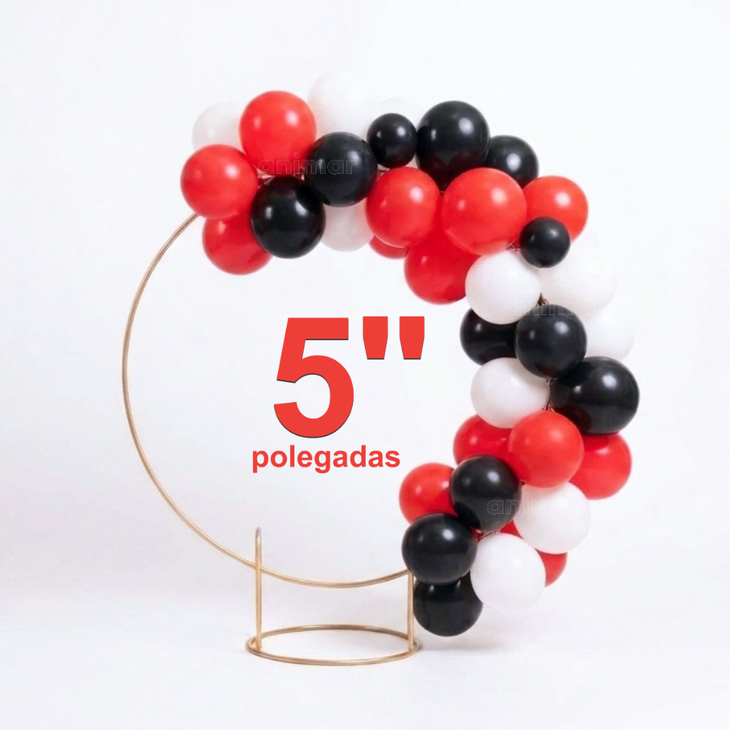 50 unidades Balões - P/ Mini Arco Bexigas N°5 polegadas Preto Branco e Vermelho