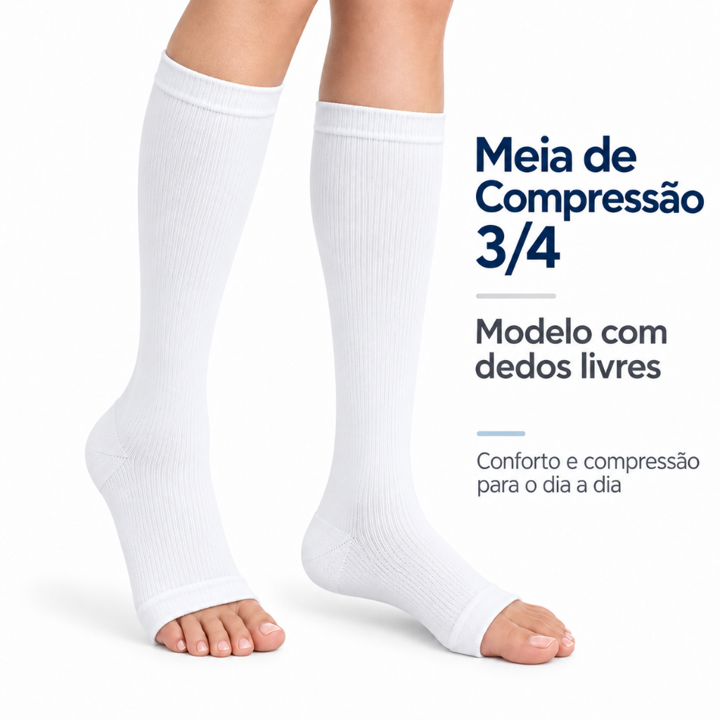 Meia de Compressão 3/4 Aberta na Ponta para Pós-Operatório, Poliéster Elástica para Yoga Pilates e Uso Diário