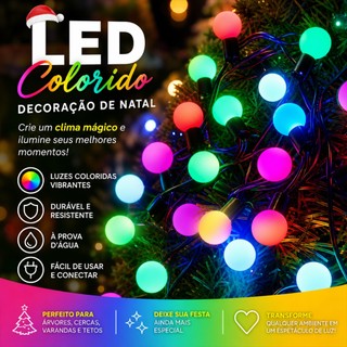 Varal de Luz de Natal 28 Bolinhas Estrelas LED Pisca-Pisca Colorido Fio Preto 220V KL-571-220