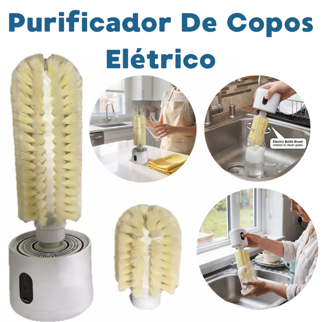 Lavar Copos Elétrico USB com Escova Giratória 360° Limpador de Copos Canecas Garrafas e Taças