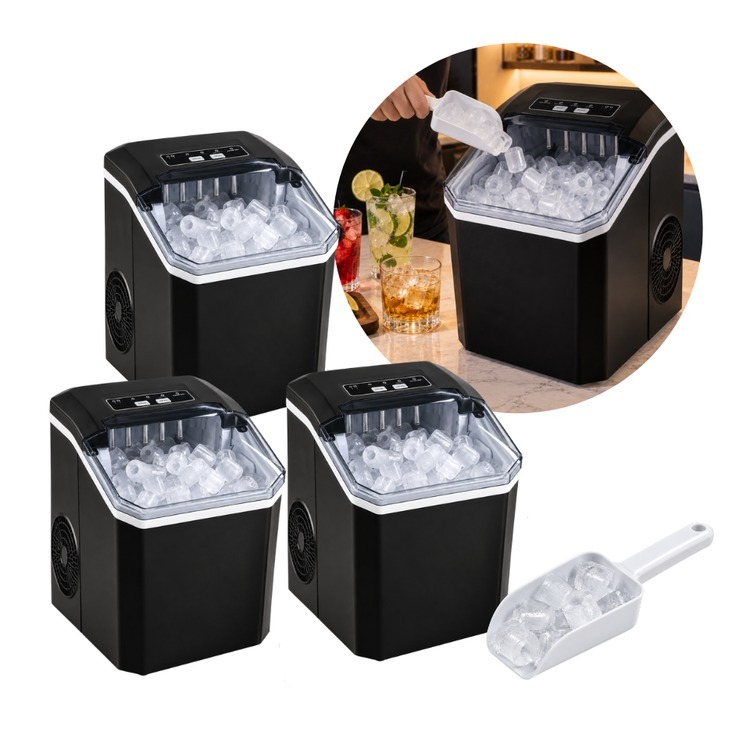 Kit 3 Máquinas de Gelo em Cubos 12kg Turbo Ice Premium Gelo Rápido Bar Drinks Promoção Econômica 127V/220V