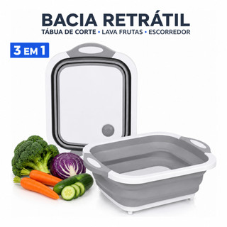 Bacia Retrátil 3 em 1 Tábua Dobrável Silicone Corte Cozinha Multiuso Escocorredor Fácil Guardar