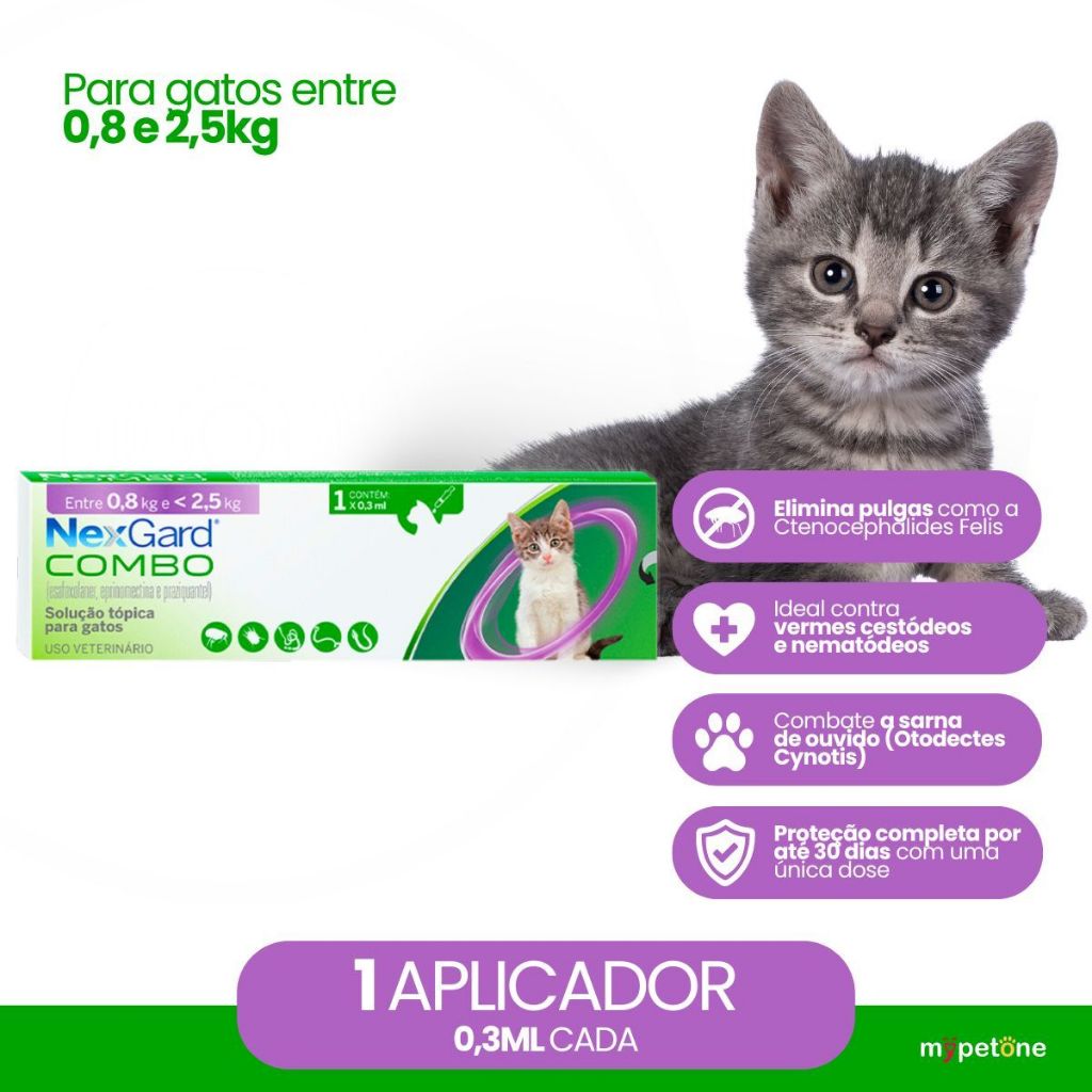NexGard Gatos 0,8 Kg a 2,5 Kg - 1 Aplicador 0,3 ml