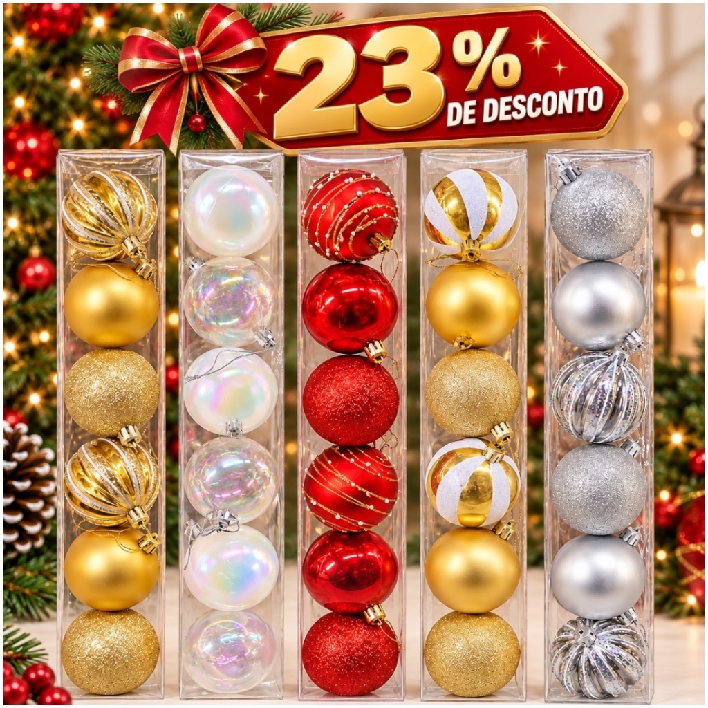 Kit Bolas Natalinas de Luxo com Arvore de Natal Decoração Papai Noel