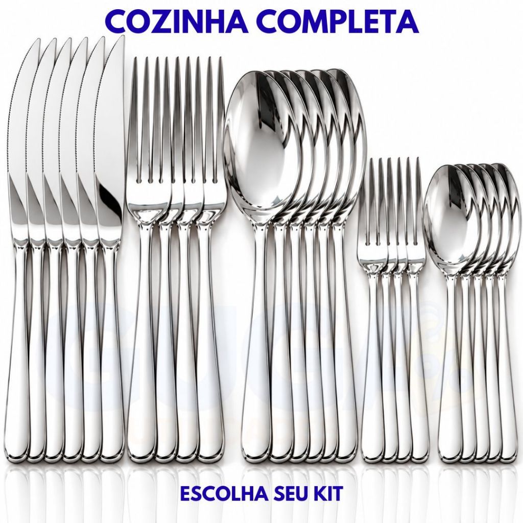Kit 60 90 150 Peças Talheres Inox Premium Garfo Faca Colher Jantar e Garfo Colher Sobremesa Chá