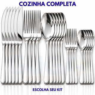 Kit 60 90 150 Peças Talheres Inox Premium Garfo Faca Colher Jantar e Garfo Colher Sobremesa Chá