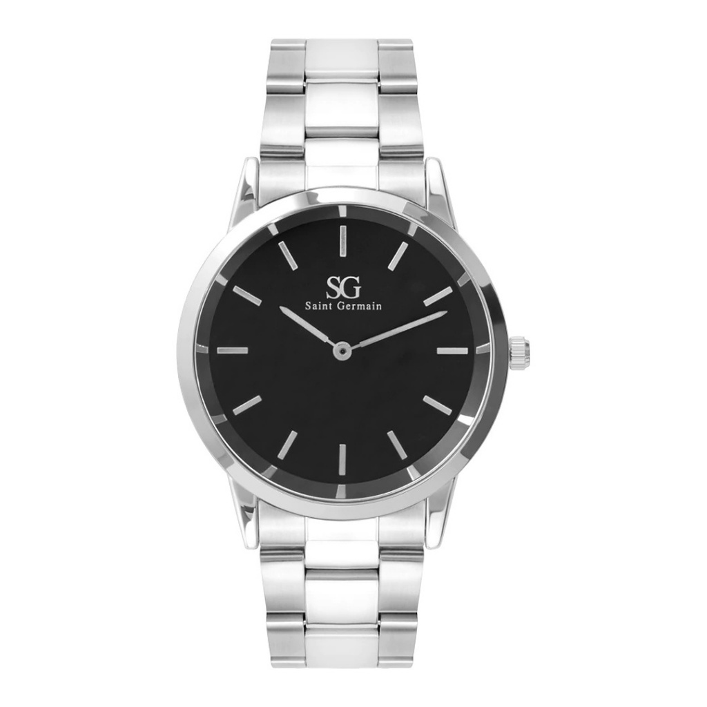Relógio Masculino Luxo Quartzo Prata Belmont Black Silver 40mm - Fundo Preto