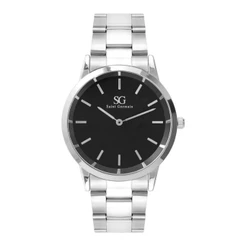 Relógio Masculino Luxo Quartzo Prata Belmont Black Silver 40mm - Fundo Preto