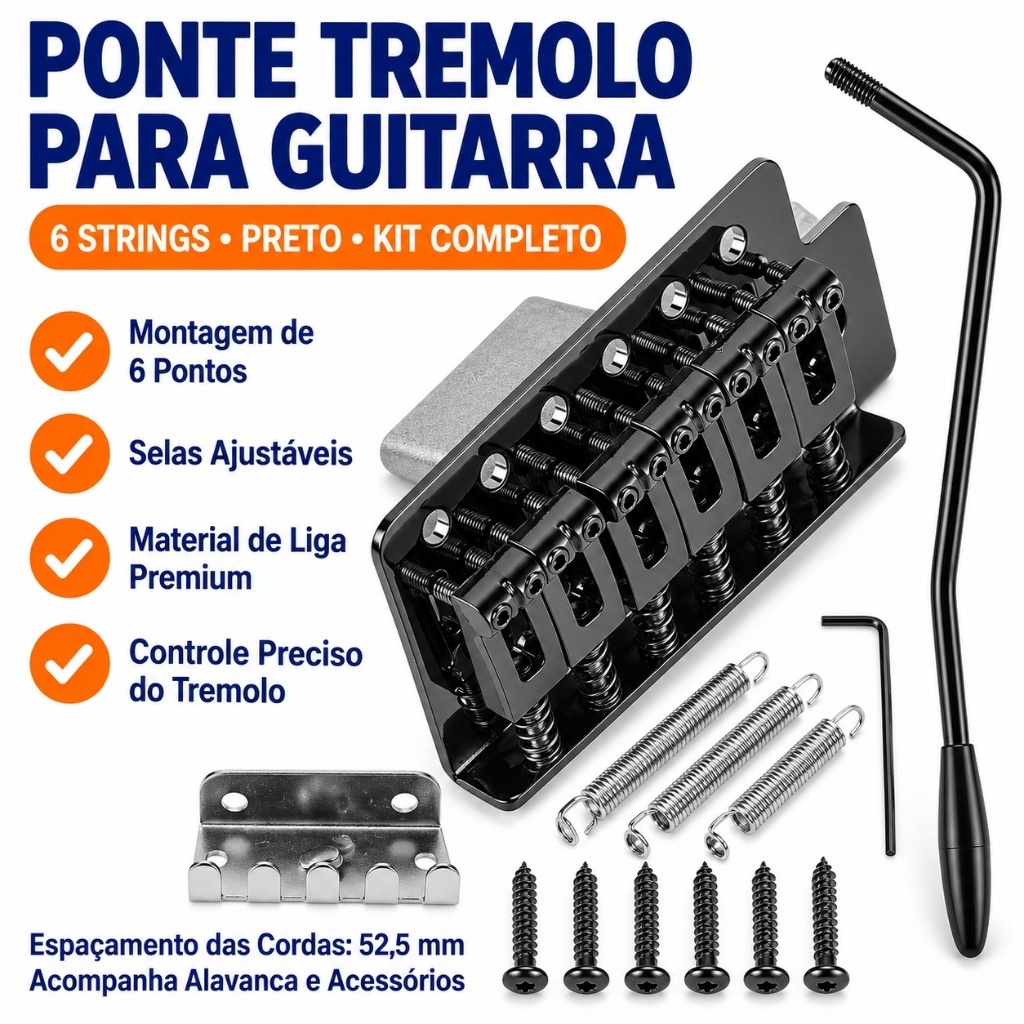 Kit Ponte Tremolo Completa para Guitarra Stratocaster Strato com Acessórios