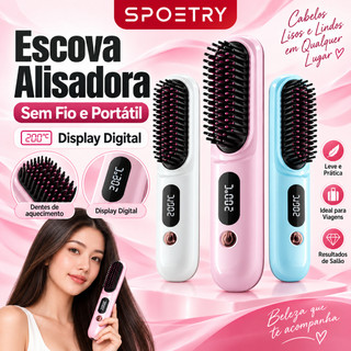 Escova Alisadora Sem Fio, Pente Elétrico Portátil com Display Digital para Alisar e Modelar Cabelos