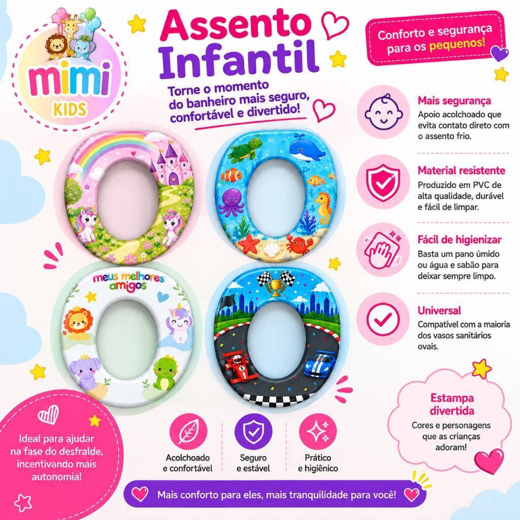 Assento Redutor Vaso Sanitário Infantil Acolchoado