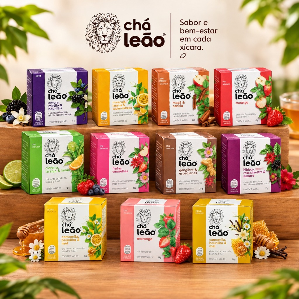 Kit Chás Leão Sortidos 11 Sabores – 110 Sachês Frutados e Funcionais