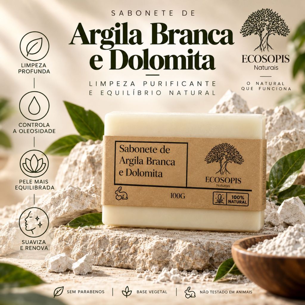 Sabonete Clareador de Argila Branca e Dolomita Natural