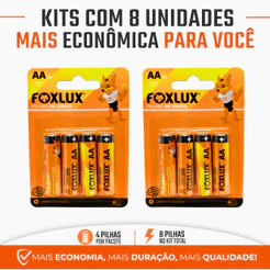 Pilha Zinco AA Pequena Foxlux 1,5V R6 Kit com 8