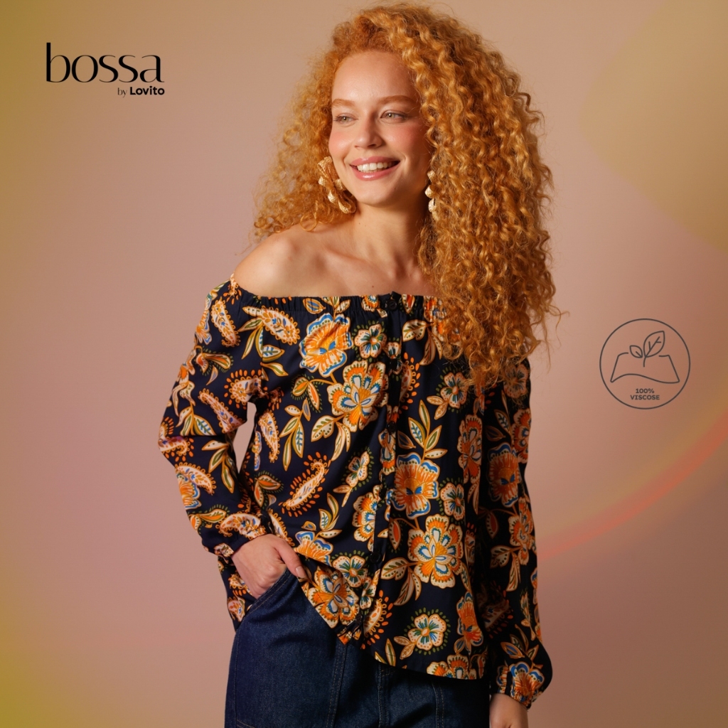 Lovito Bossa Blusa Feminina Ciganinha Em Viscose Estampada BLB19762008