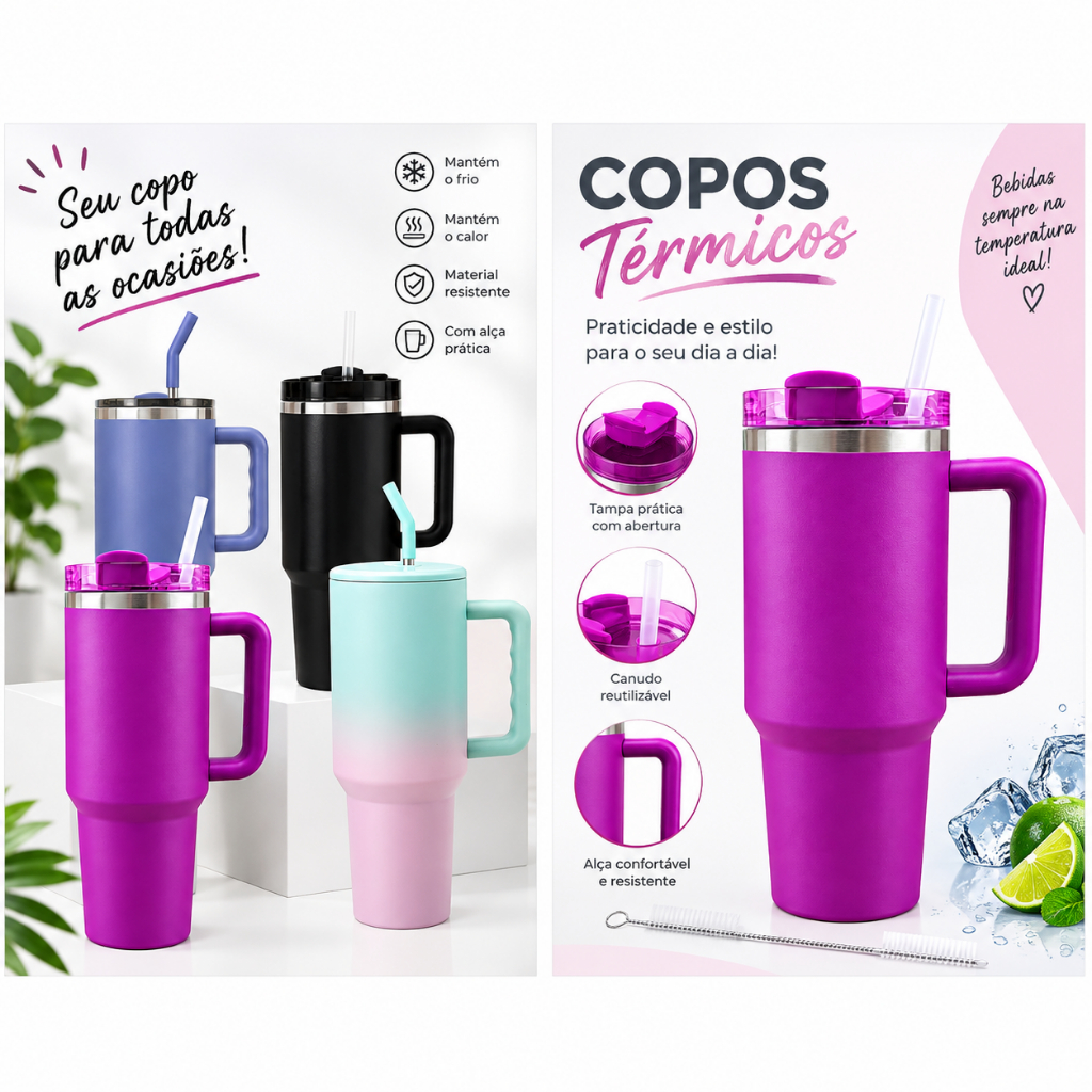 Copo Térmico C/ Canudo 1L Caneca Garrafa de Água Café Chá Copo Portátil Tampa Transparente