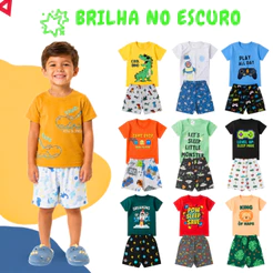Kit 6 Peças Pijama Infantil Brilha no Escuro Menino Verão Roupa Infantil Masculino