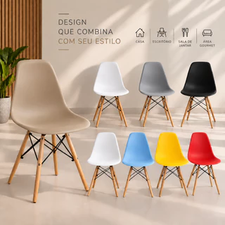 Cadeira Eiffel Pés de Madeira Casa Escritorio Design Moderno Várias Cores