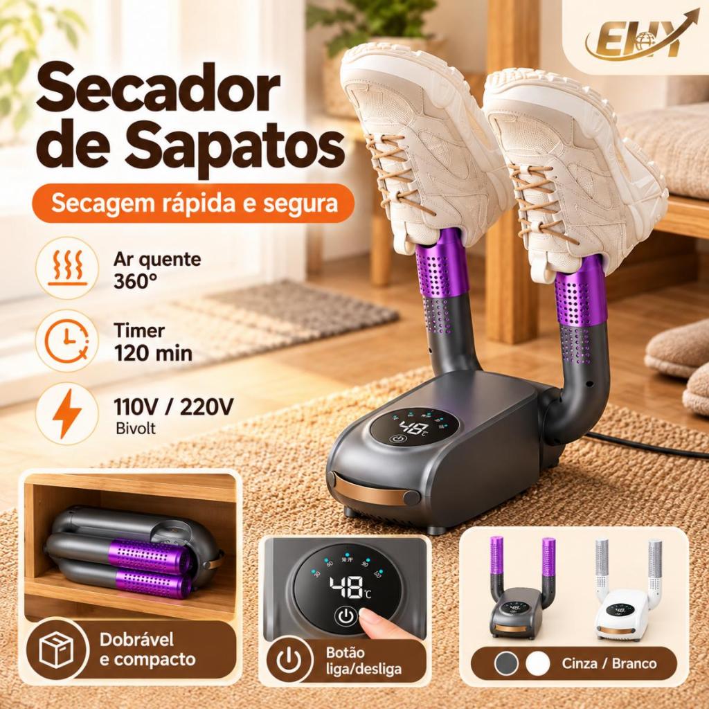 Secador De Sapatos Elétrico Portátil Dobrável Elimina Umidade Mau Cheiro Tênis Botas 110V 220V