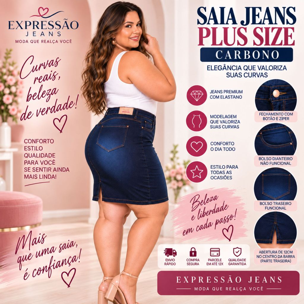 Saia Evangélicas Plus Jeans Moda Feminina Lycra Lindo Modelo Secretária longa Premium