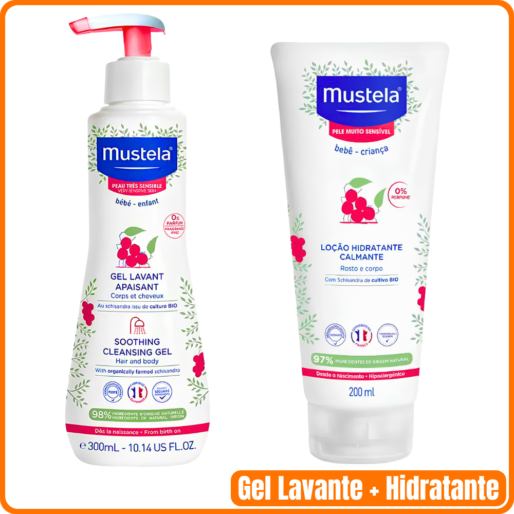 Kit com Gel Lavante para Pele Muito Sensível Mustela Apaisant com 300ml + Loção Hidratante Mustela Calmante com 200ml
