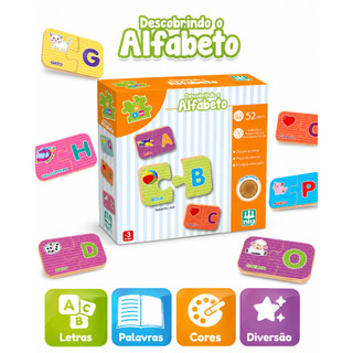 Jogo Pedagógico Descobrindo o Alfabeto 52 Peças em Madeira Educativo Infantil