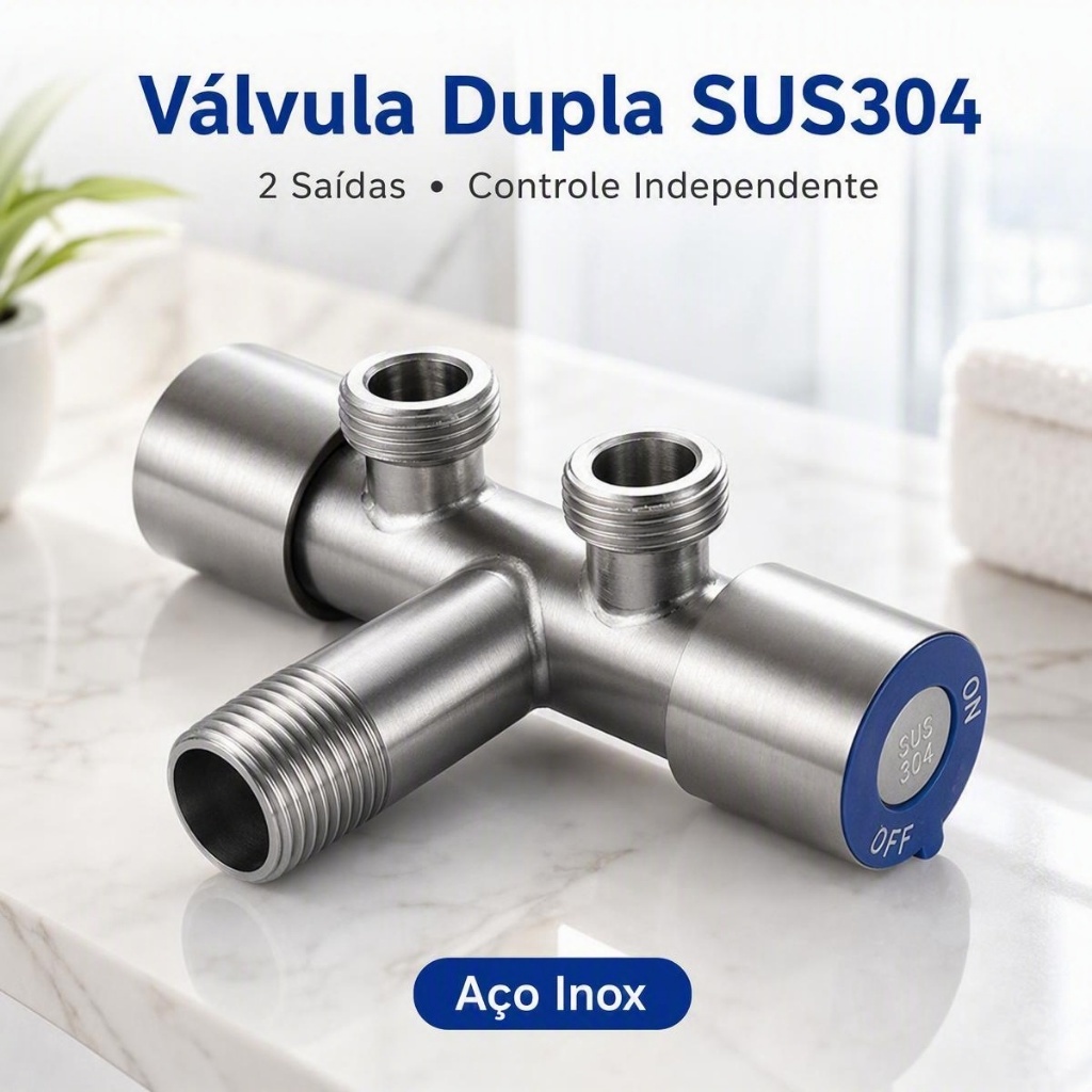 2 KIT Válvula De Saída Dupla Para Torneira, Cozinha, Banheiro, Cor Prata