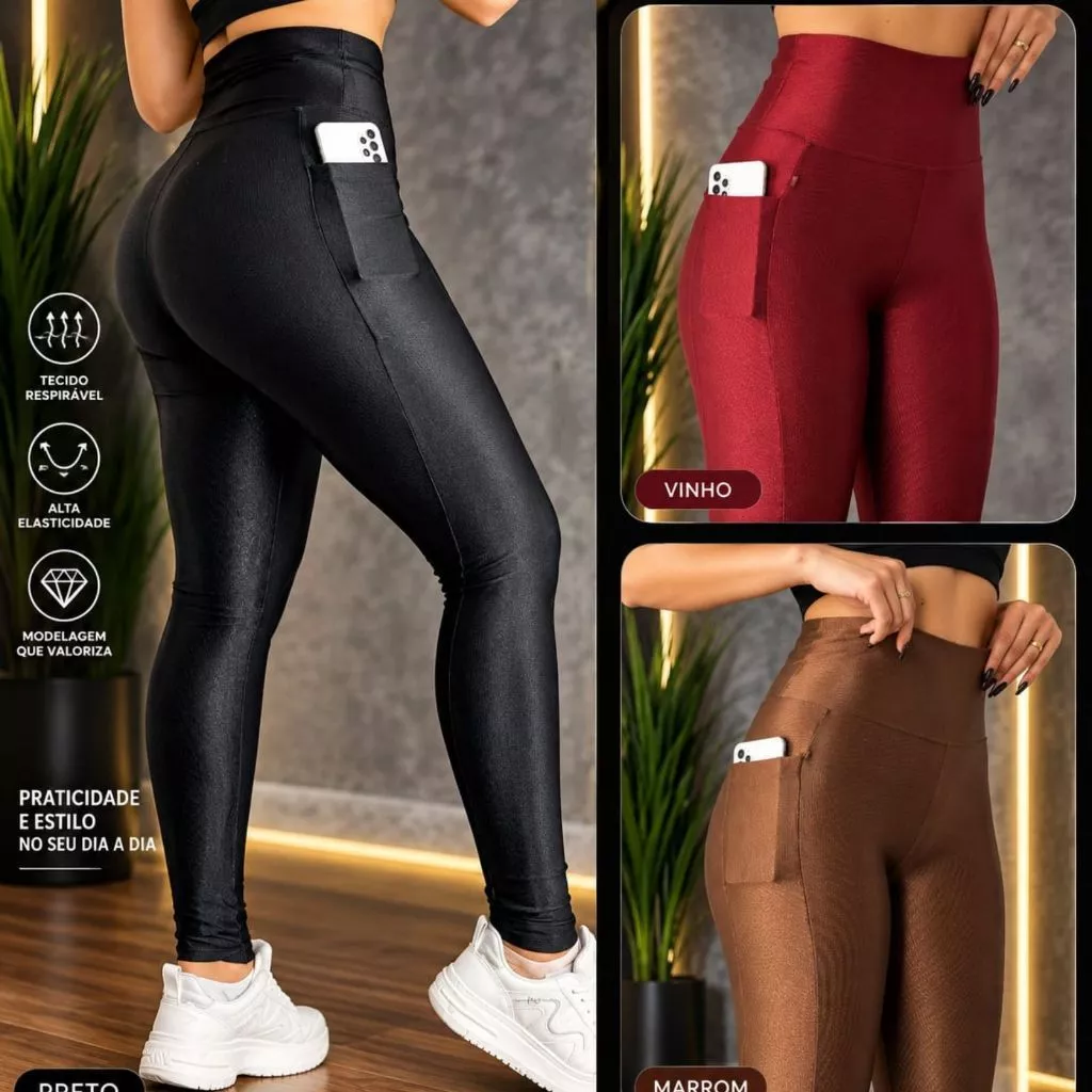 Calças Legging Feminino Fitness } Empina Bumbum 100% Zero Transparência Alta Compreção Roupas De Academia Poliamida — imagem 1