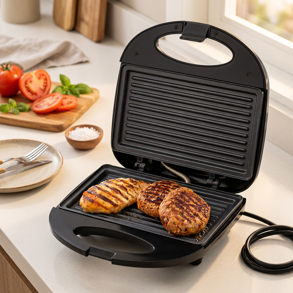 Sanduicheira Grill Elétrica 2 Em 1 Antiaderente Prensa Dupla 750W Lanches Carnes