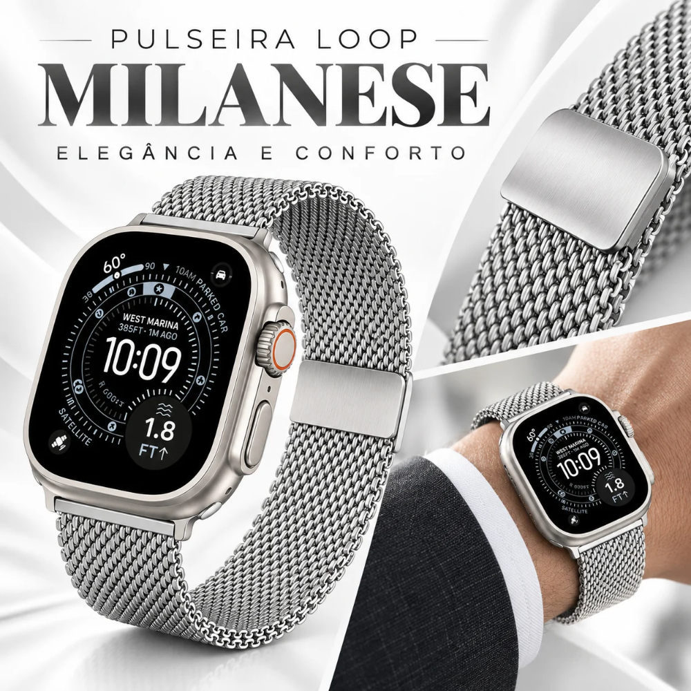 Pulseira Loop Milanese Apple Watch Ultra 4 3 2 1 49mm 46mm 45mm 44mm 42mm 41mm 40mm 38mm Aço Metal Inoxidável Smartwatch