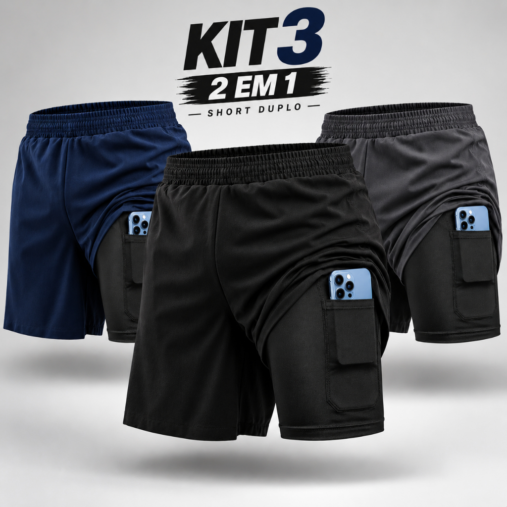 Kit 3 Short Academia Masculino Bermuda DryFit Masculino Bermuda Tactel Masculino com Elastano