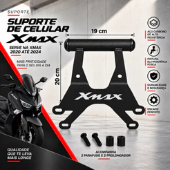 Suporte de Celular para Moto Yamaha XMAX 250 2020, 2021, 2022, 2023 e 2024 em Aço com Parafusos e Prolongadores