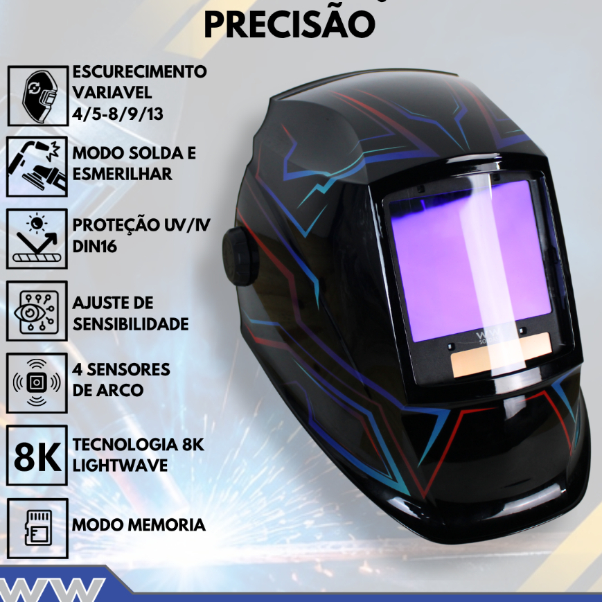 Máscara De Solda 8K Visão Real, modo memória e regulagem 4 a 13 Upper Vision Light Wave WWSoldas — imagem 2 de 2