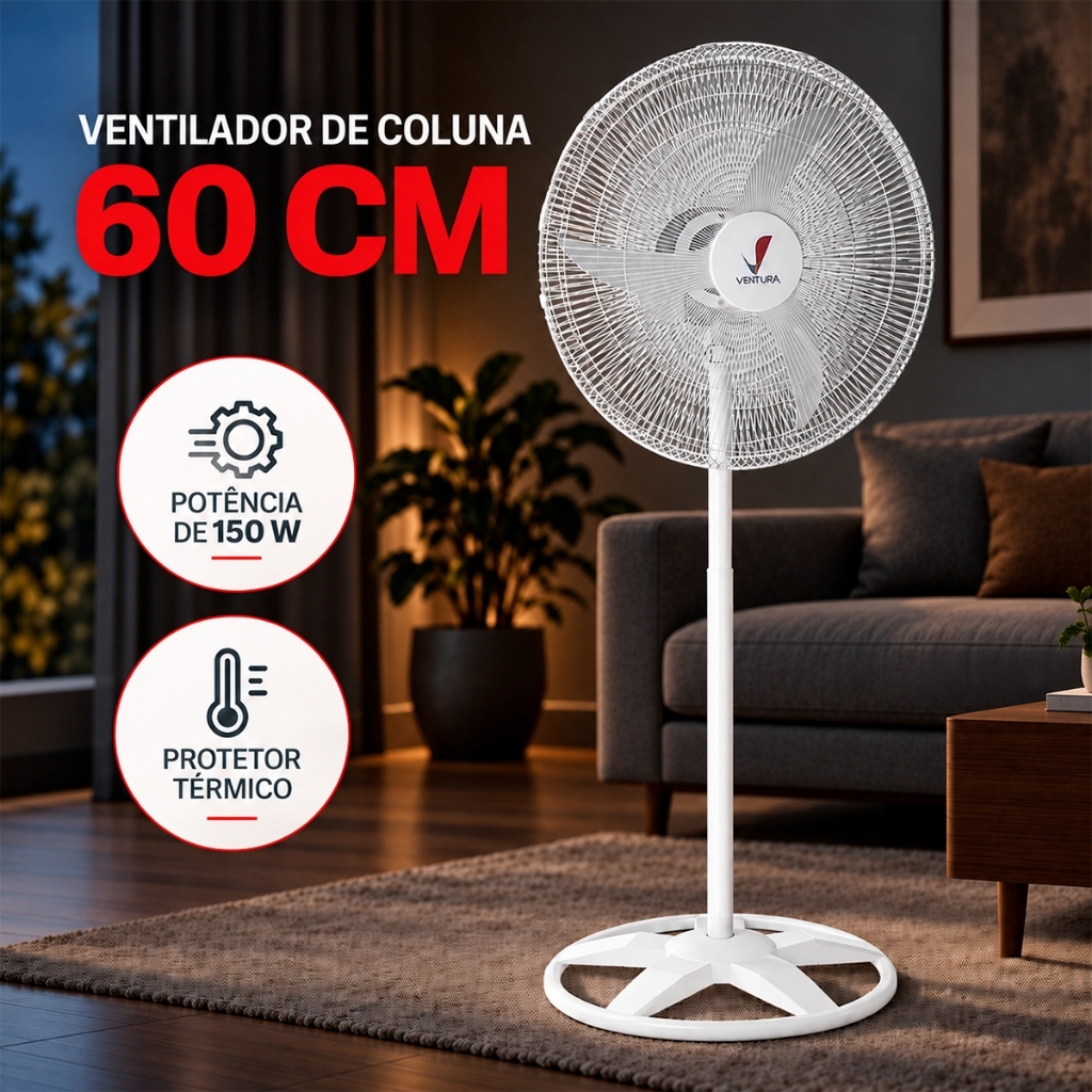 Ventilador de Coluna 60cm Branco Ventilador Grande Venti-delta Ventilador Turbo de Chão Silencioso Bivolt