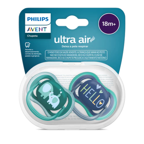 Chupeta Ultra Air Dupla - 2 uniaddes - 18+ Meses - Decorada Azul e Verde - Philips Avent (SCF349/18)