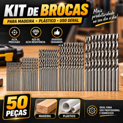 Kit 50 Brocas HSS Revestidas em Titânio 1 1,5 2 2,5 e 3mm para Furadeira Metal Madeira Plástico