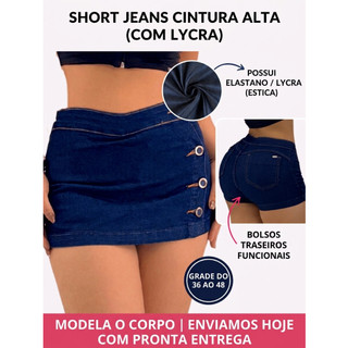 Short Jeans Feminino Cintura Alta Com Lycra Elastano Curto Modela Bumbum Botões Frontais Plus Size 36 Ao 48