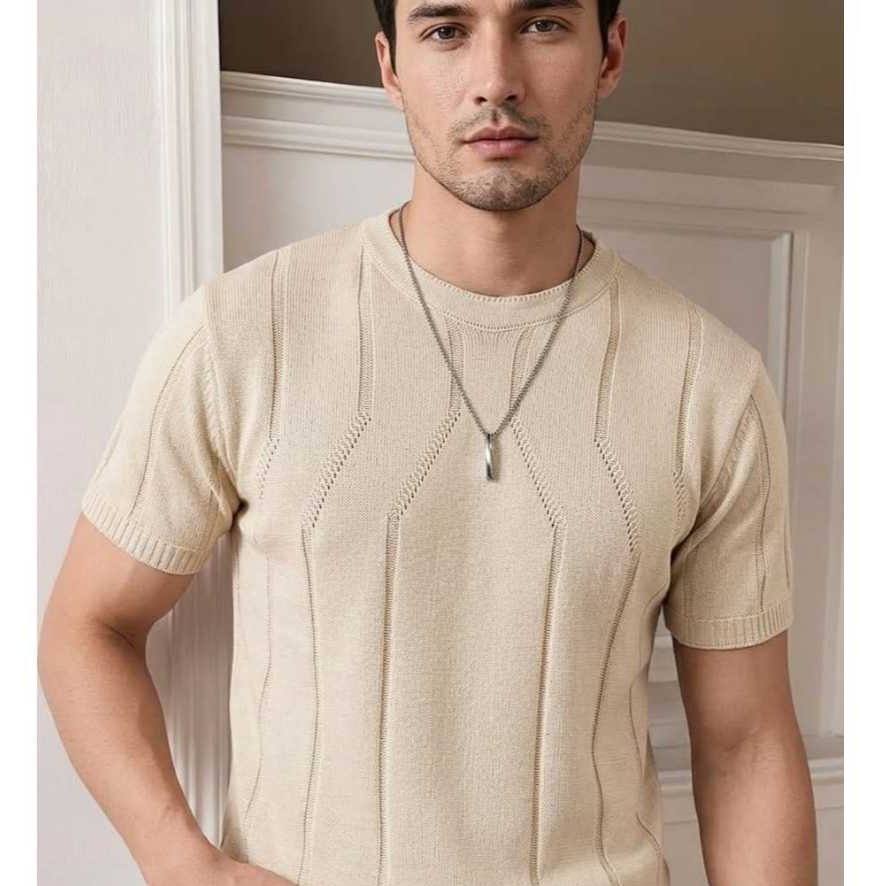 Camisa Masculina Tricõ Modal Premium Manga Curta Gola Redonda Slim Estilosa Luxo